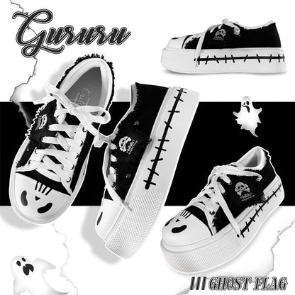 Ghost Monster Flag Canvas Platform Shoes NA8515