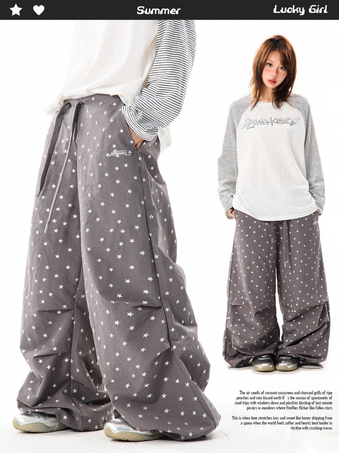 Allover Star Print Wide-Leg Pants NA9429