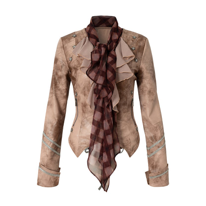 Ruffle Tie-Neck Slim Fit Long Sleeve Shirt NA9002