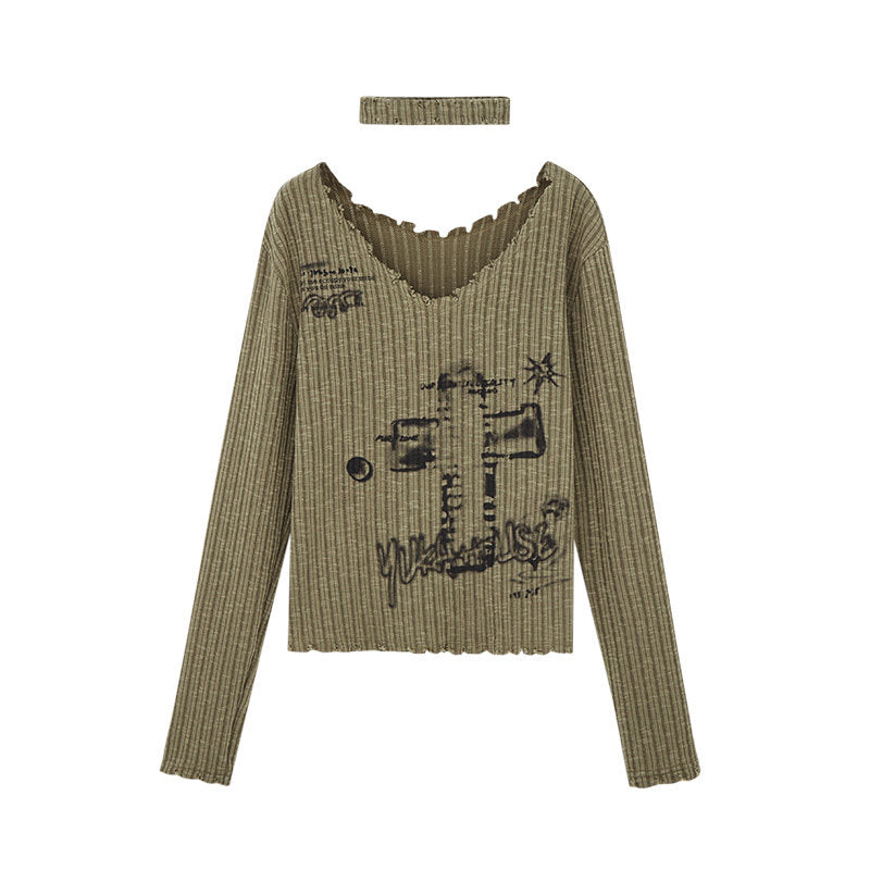 Slim Fit Graphic Design Thin Knit Sweater NA8902