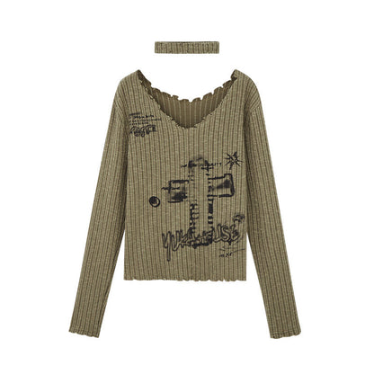 Slim Fit Graphic Design Thin Knit Sweater NA8902