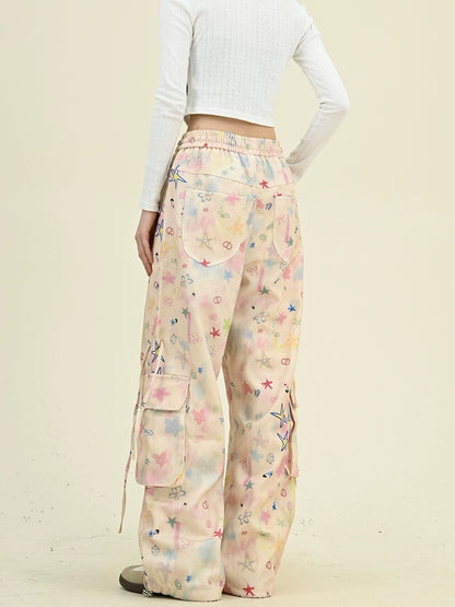 Star Print Wide-Leg Cargo Pants NA6478