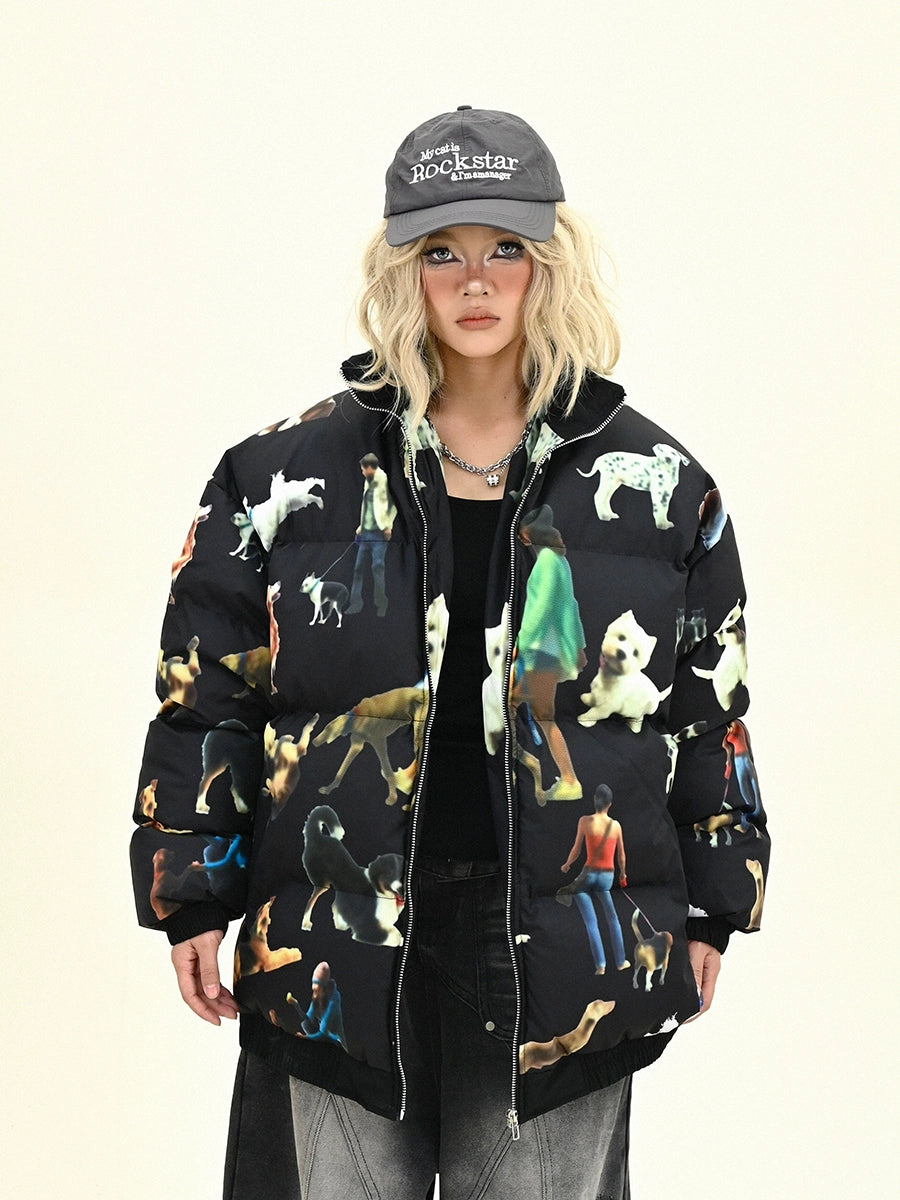 Graphic Stand Neck Oversize Puffer Jacket NA6316