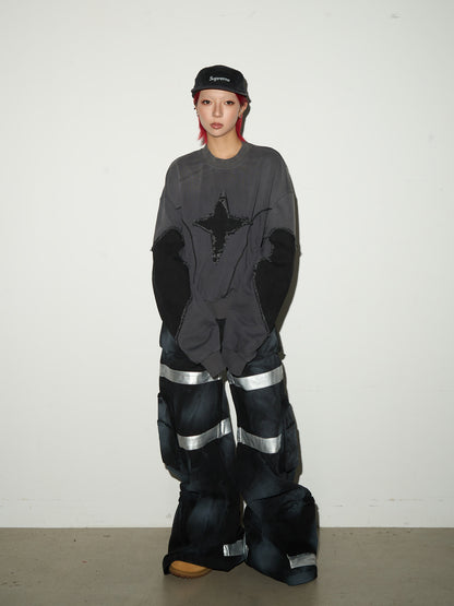 Star Damage Panel Sweatshirt  NA9081
