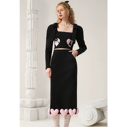 Heart-shaped Design Contrasting Color Shirt & Skirt Setup NA5501