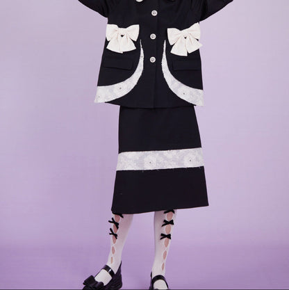 Bow-Detail Jacket & Midi Skirt Setup NA8862