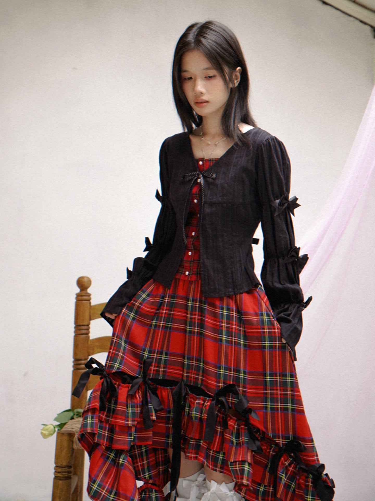 Irregular Bow Elastic Waist Long Skirt NA8310