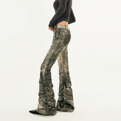 Damage Paint Splash Low Rise Flare Denim Jeans NA8605