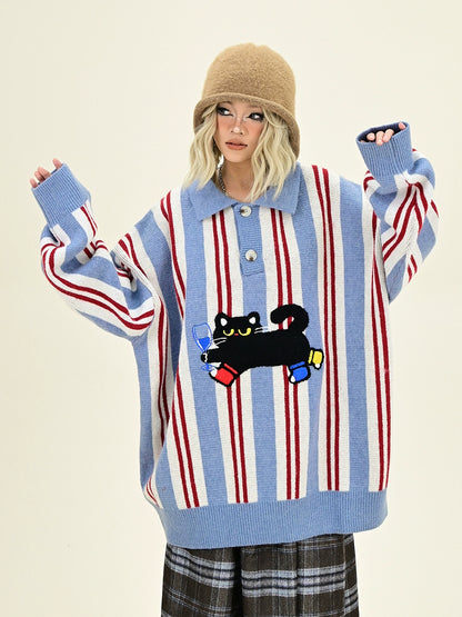 Stripe Oversize Polo Knit Sweater NA6419