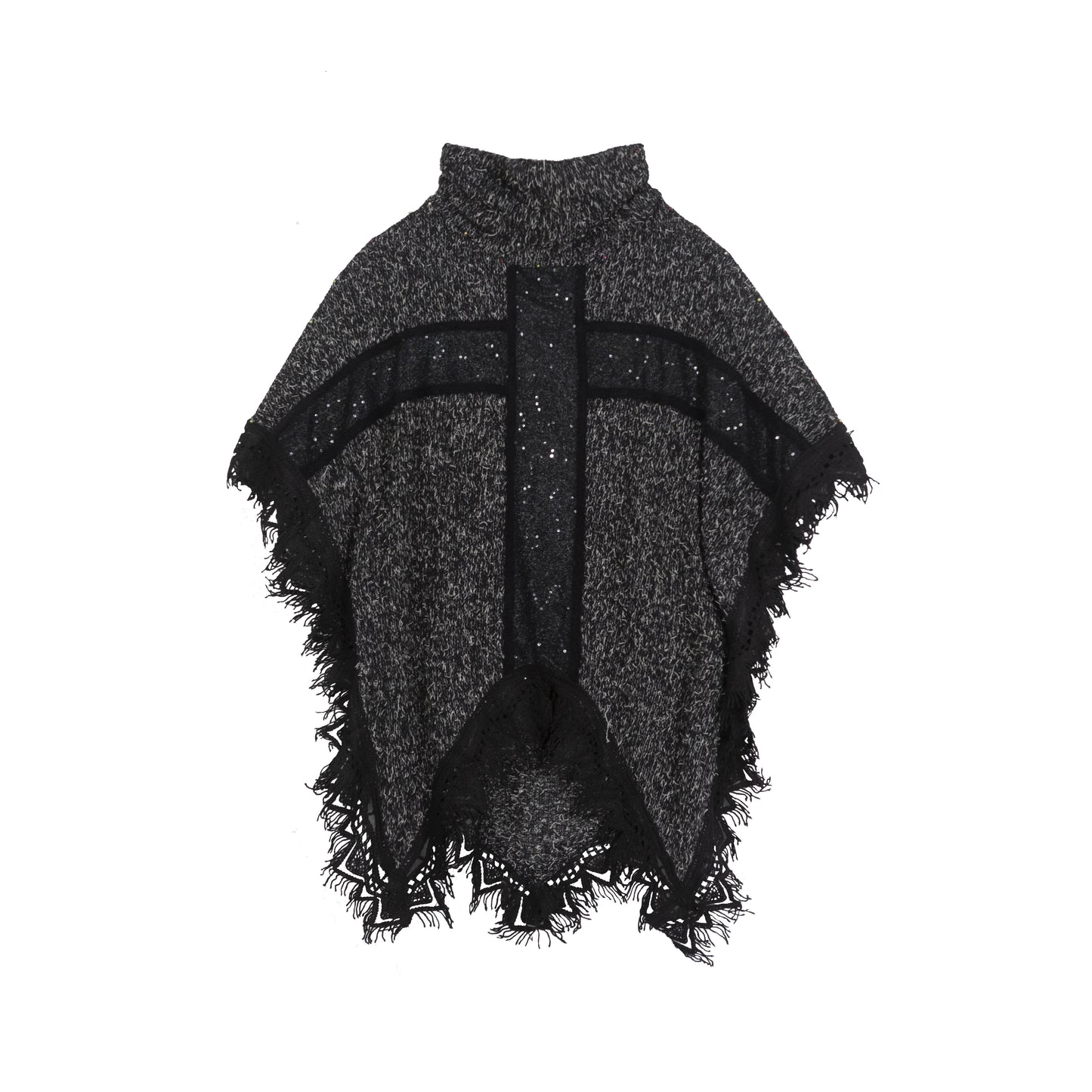 Punk Cross Cape Asymmetric Fringe Knit Sweater NA8355