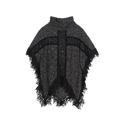 Punk Cross Cape Asymmetric Fringe Knit Sweater NA8355