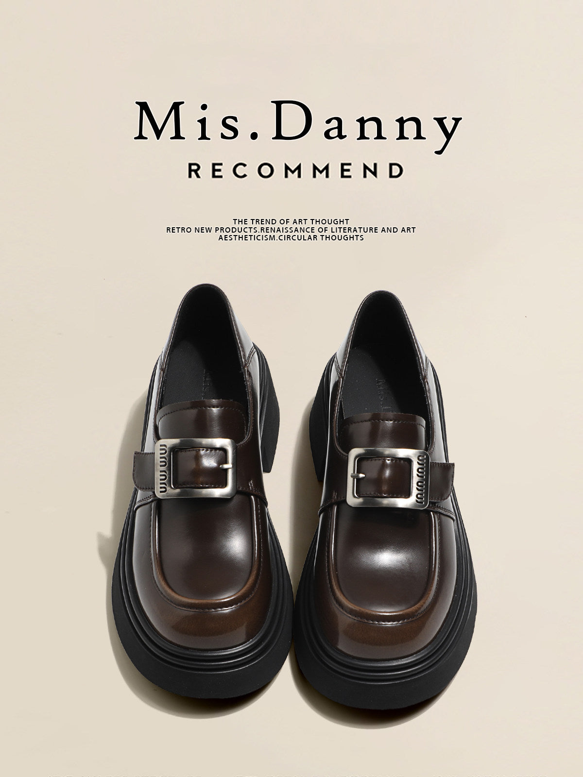 Height-Increasing Platform Square Buckle Burnish British Loafers NA8712