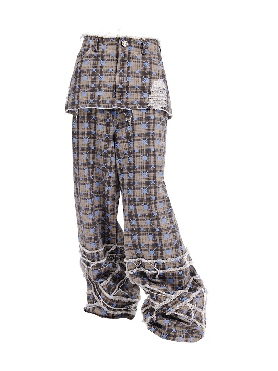 Skull Plaid Wrap Skirt Pants NA6709