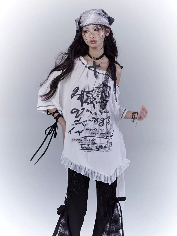 NA8536 wsw bodyless [unmanned port] original design print mostly wear white thin and loose comfortable T-shirts NA8536