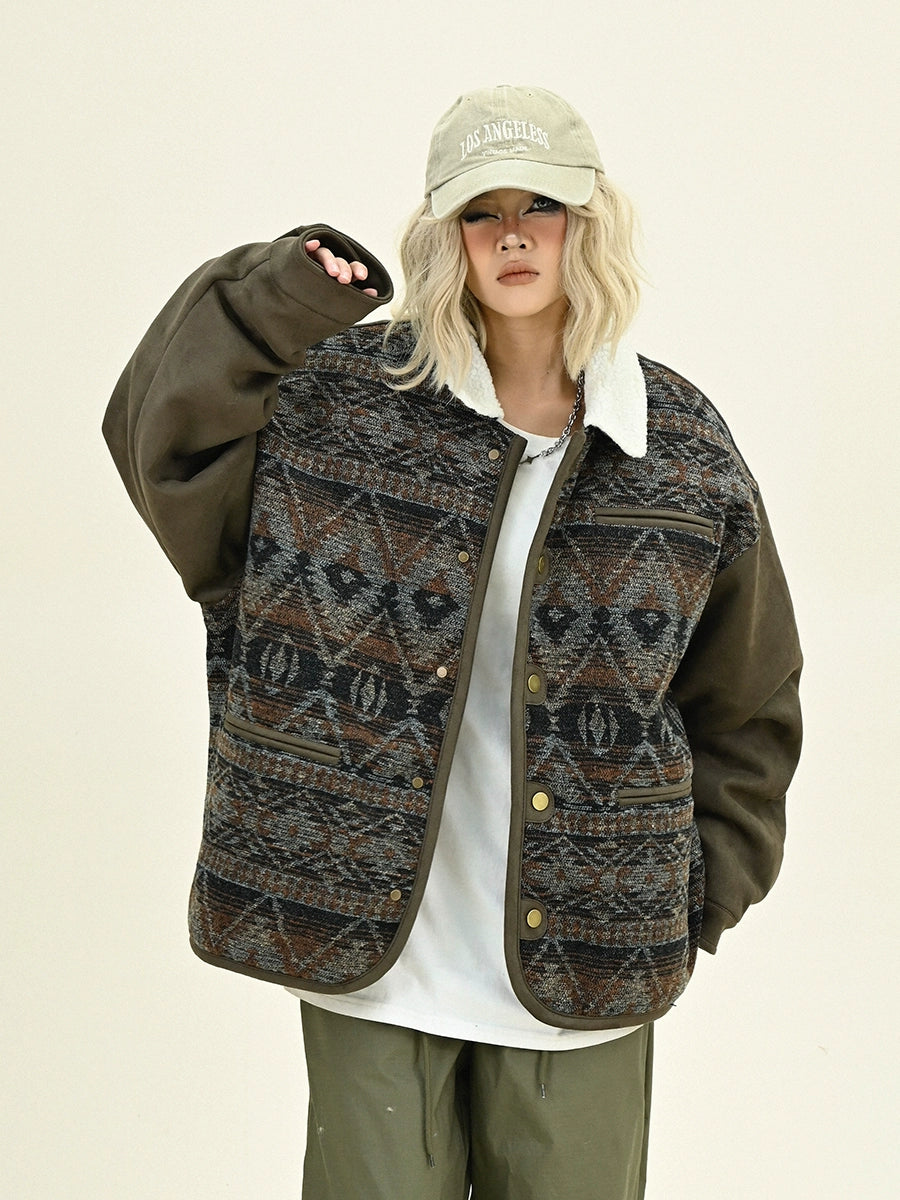 Ethnic-Style Boa Neck Oversize Jacket NA6239