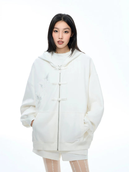 Embroidery Oversize Zipper Hoodie NA6089