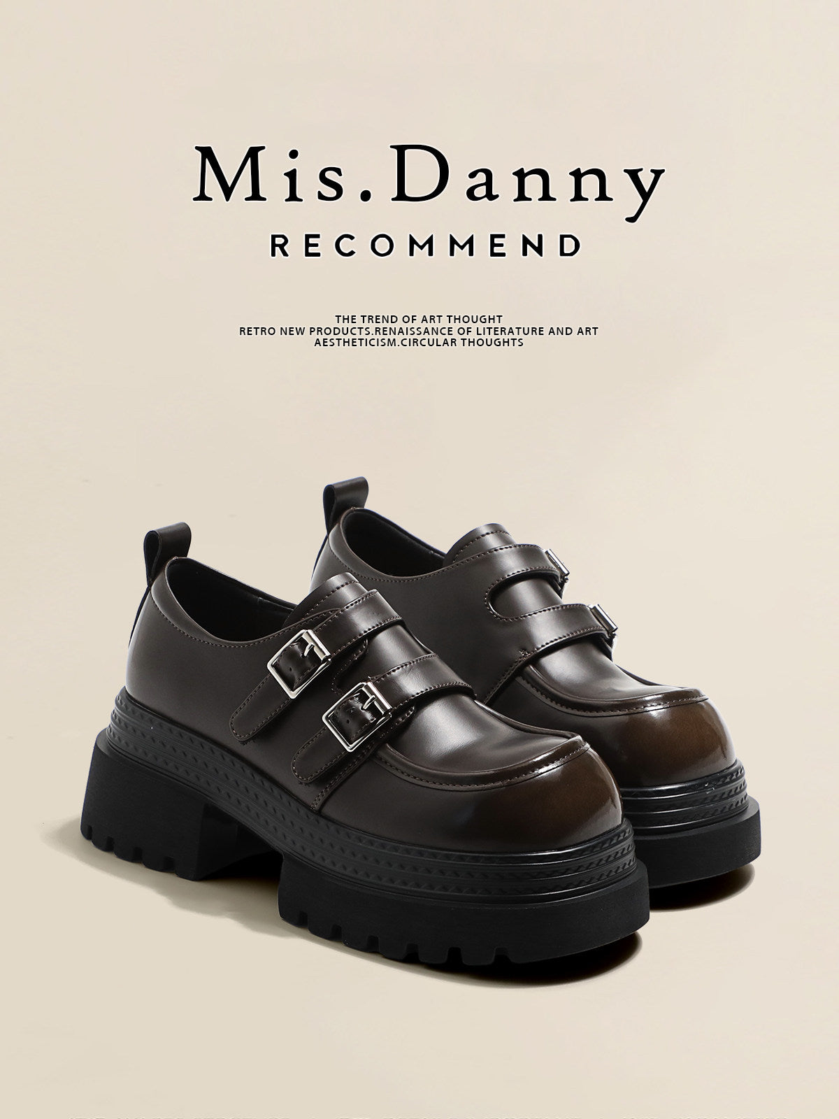 Double Metal Buckle Thick Sole Platform Loafers NA8735