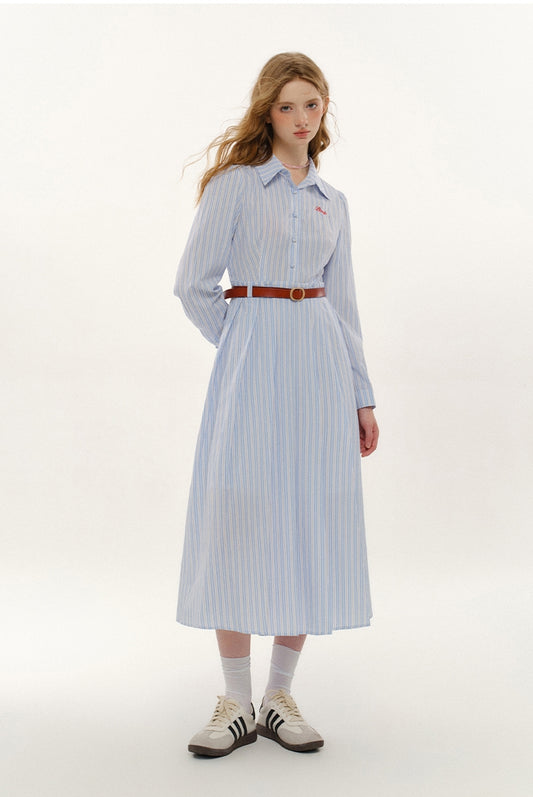 Stripe Long Sleeve Shirt Style Medium Long Dress NA5697