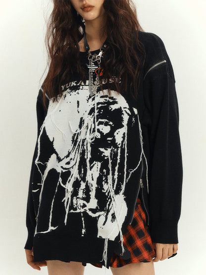 Zipper Design Oversize Knit Sweater NA8884