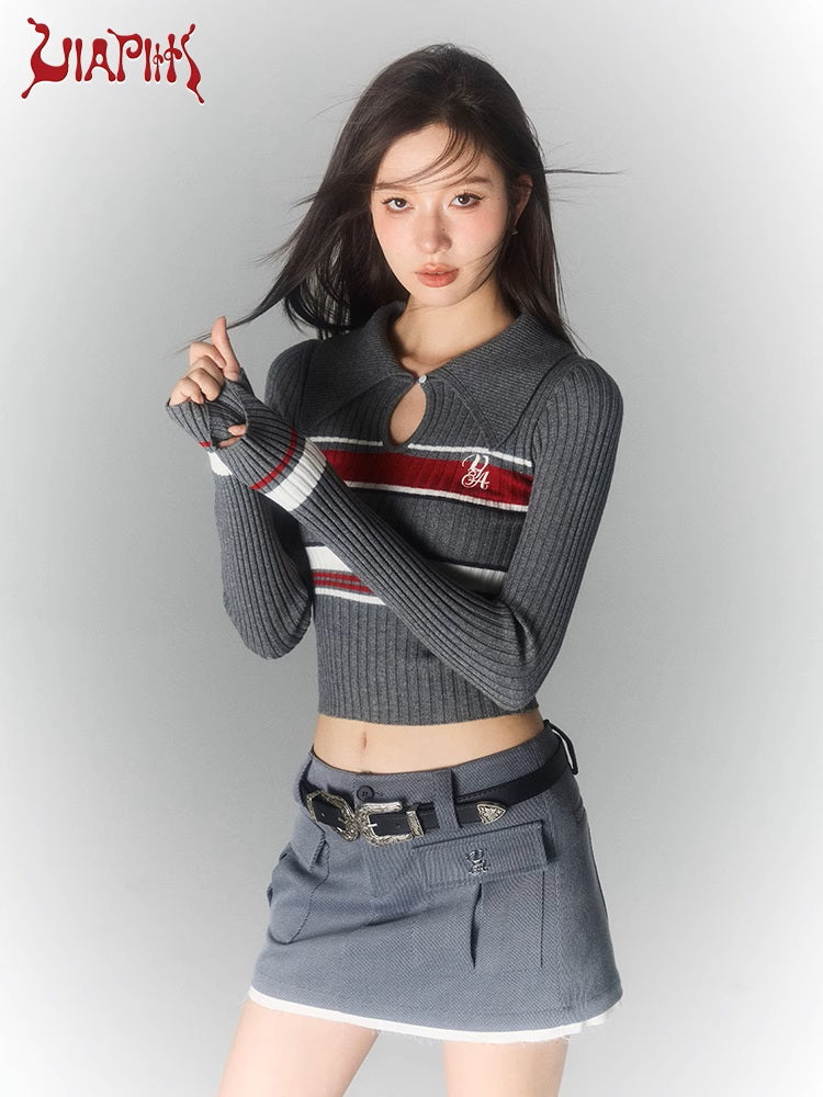 Polo Collar Striped Knit Sweater NA4918