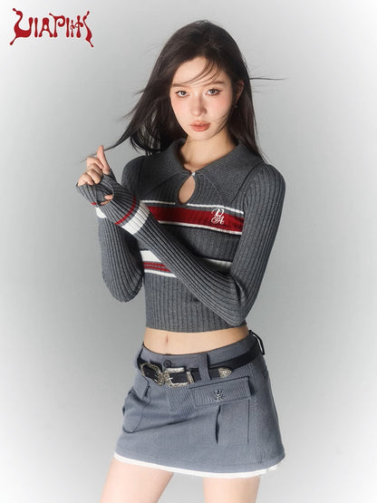 Polo Collar Striped Knit Sweater NA4918