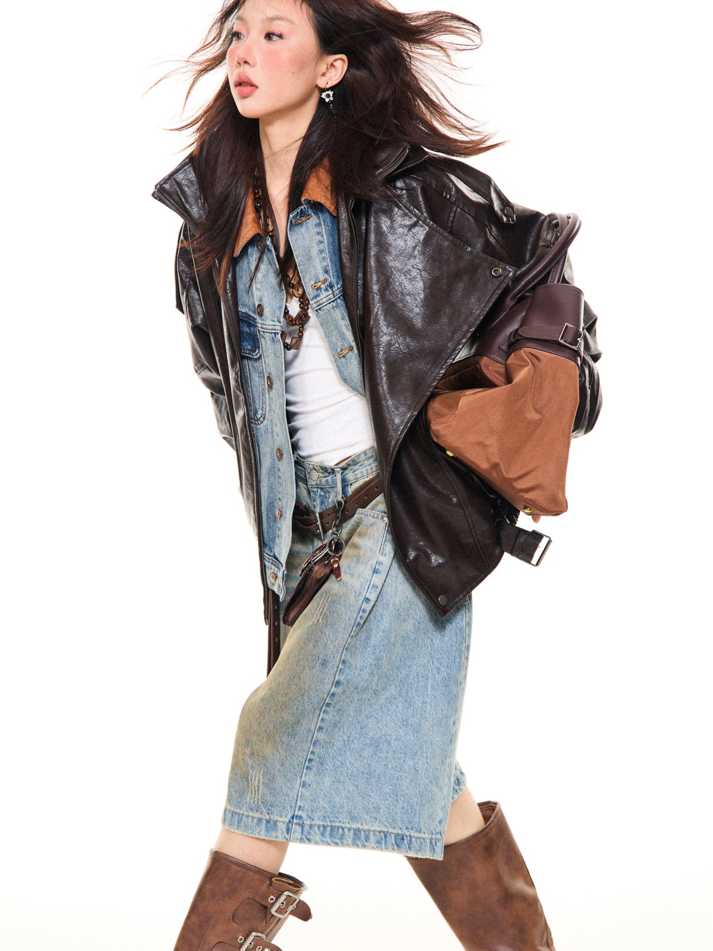 Asymmetrical Stand Collar PU Leather Jacket NA9417