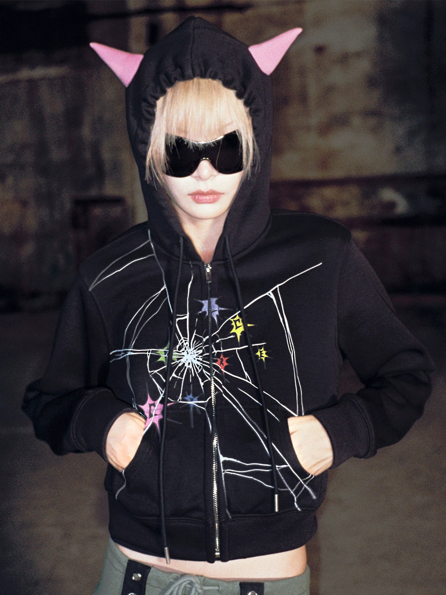 Cracked Print Zipper Hoodie NA6628