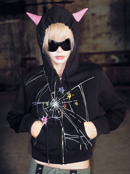 Cracked Print Zipper Hoodie NA6628