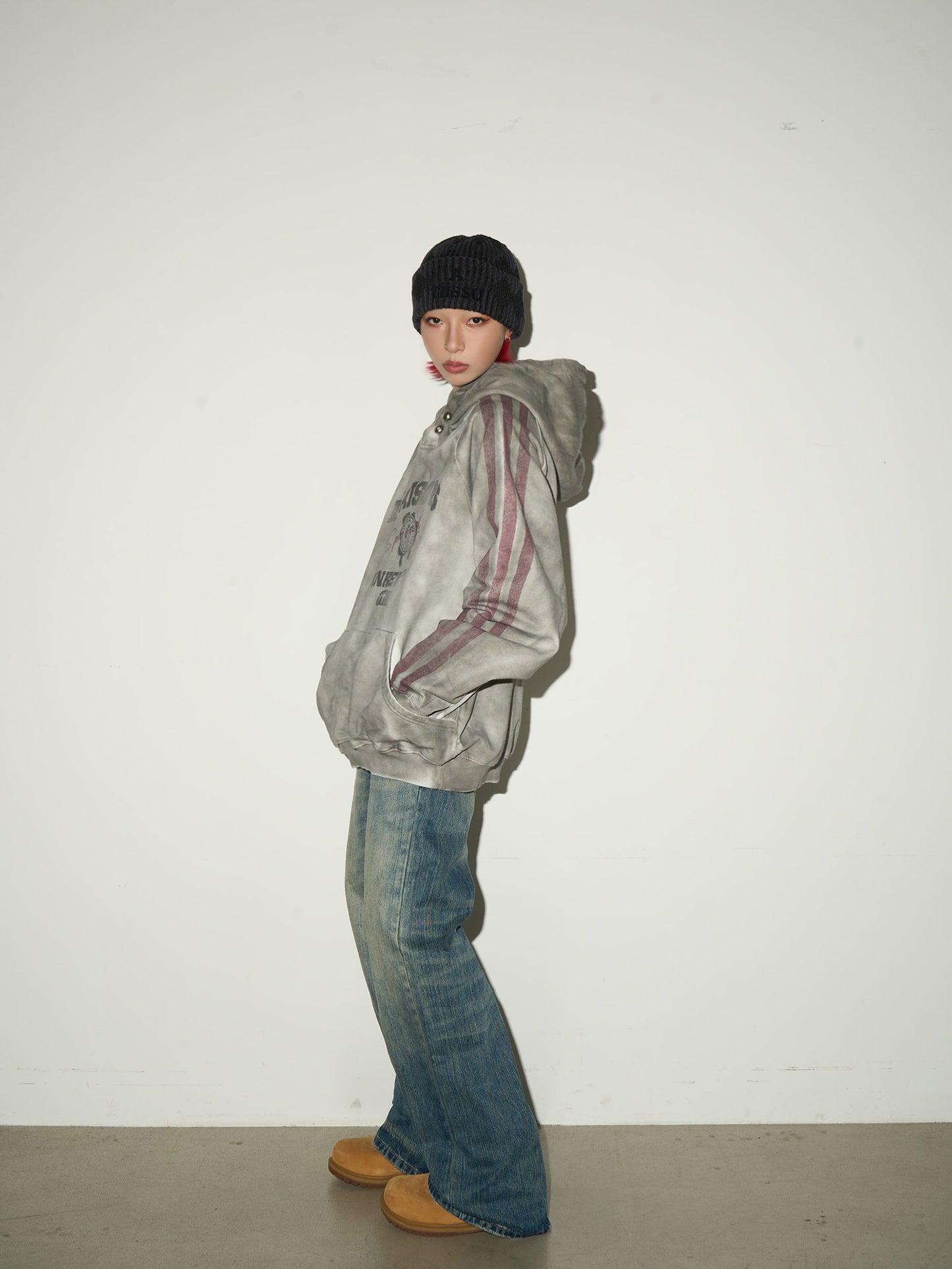 Letter Print Washed Oversize Hoodie NA9038