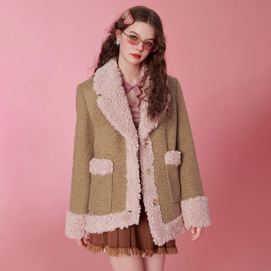 Fake Shearling Lined Oversize Jacket NA6783