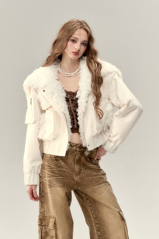 Big Flip Collar Short Fluffy Jacket NA5076