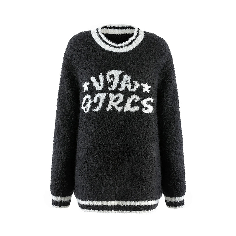 Contrast Letter Round Neck Knit Sweater NA4958