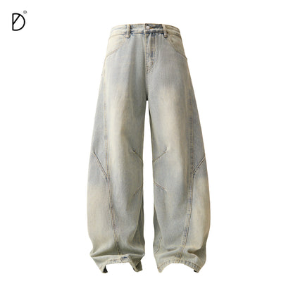 Washed Seam Design Wide Leg Denim Jeans NA8948