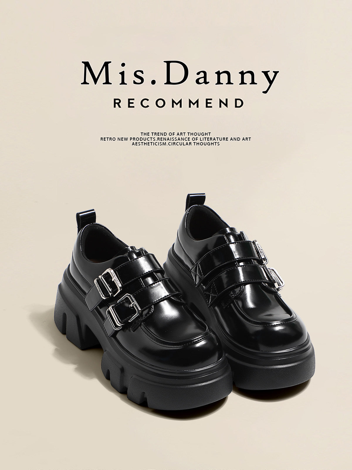 Double Belt Buckle Platform Velcro Loafers NA8725