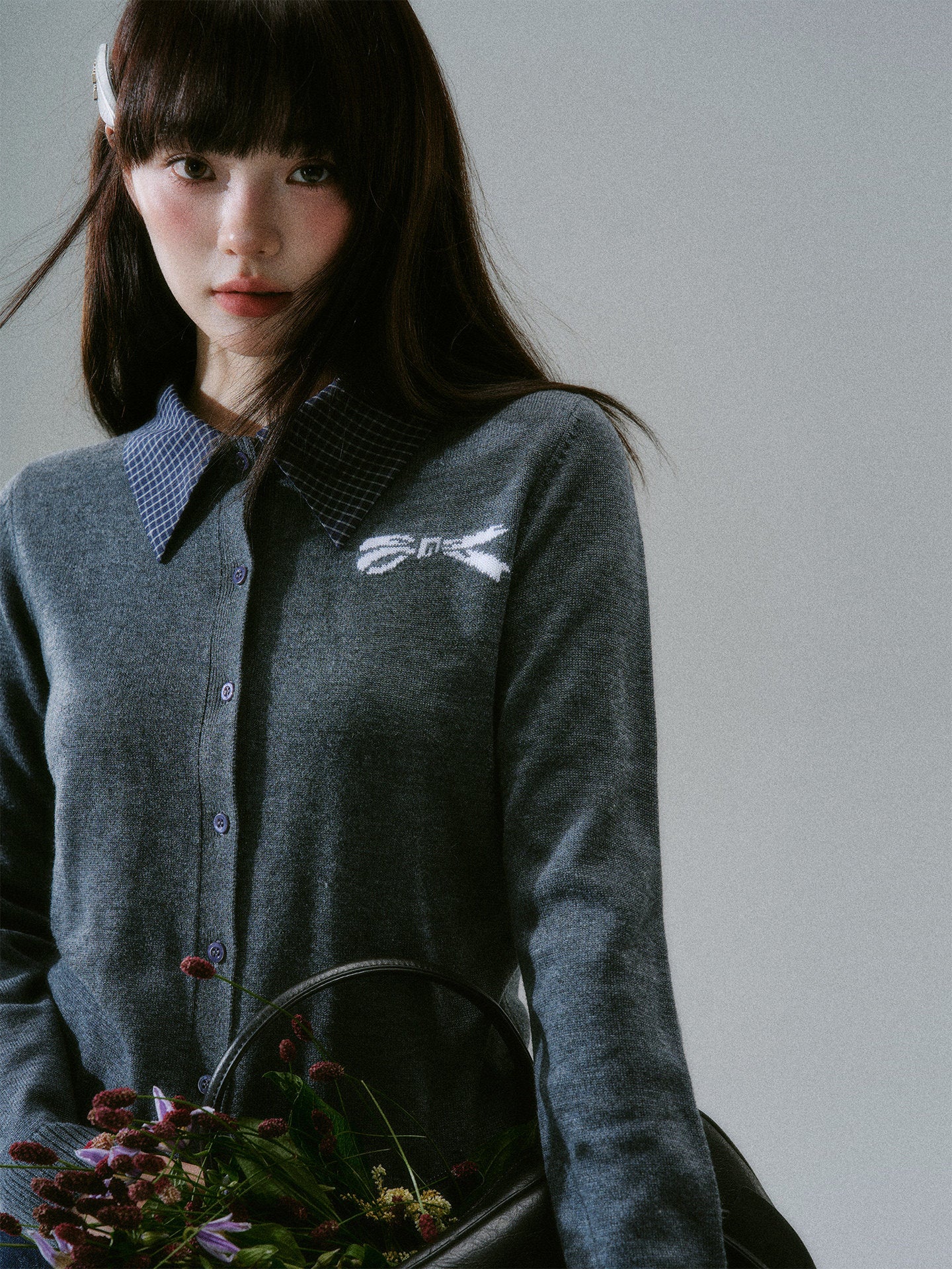 Shirt Collar Wool College Knit Cardigan NA8797