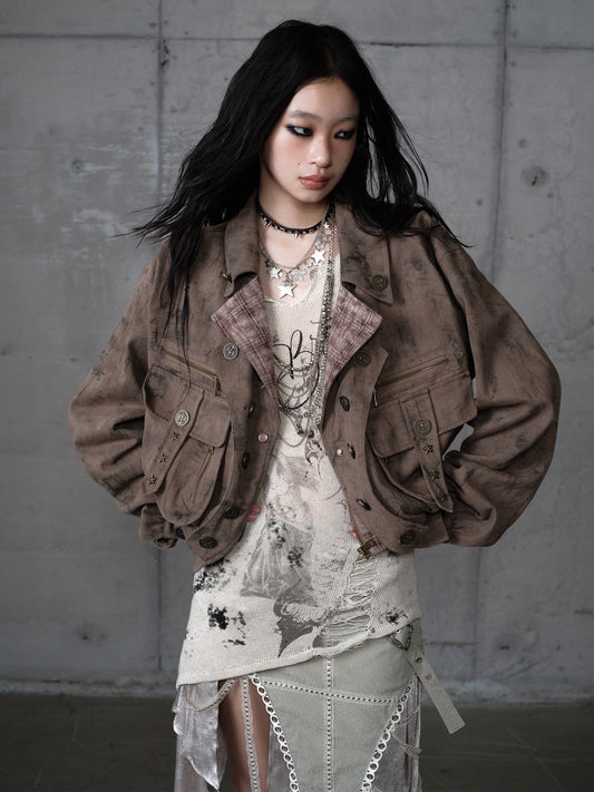 Patchwork Plaid Punk Work Jacket NA8964