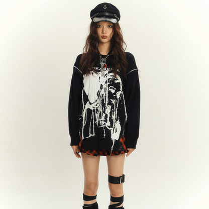 Zipper Design Oversize Knit Sweater NA8884