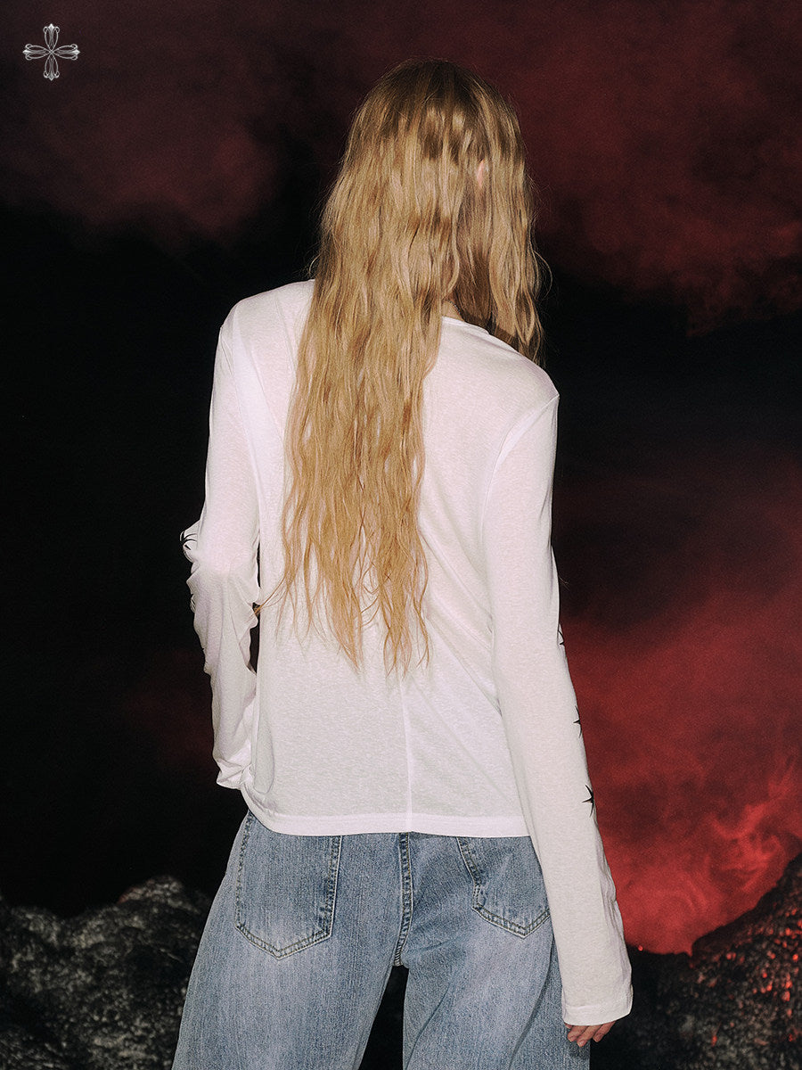 Star Print Button V-Neck Knit Cardigan NA8945