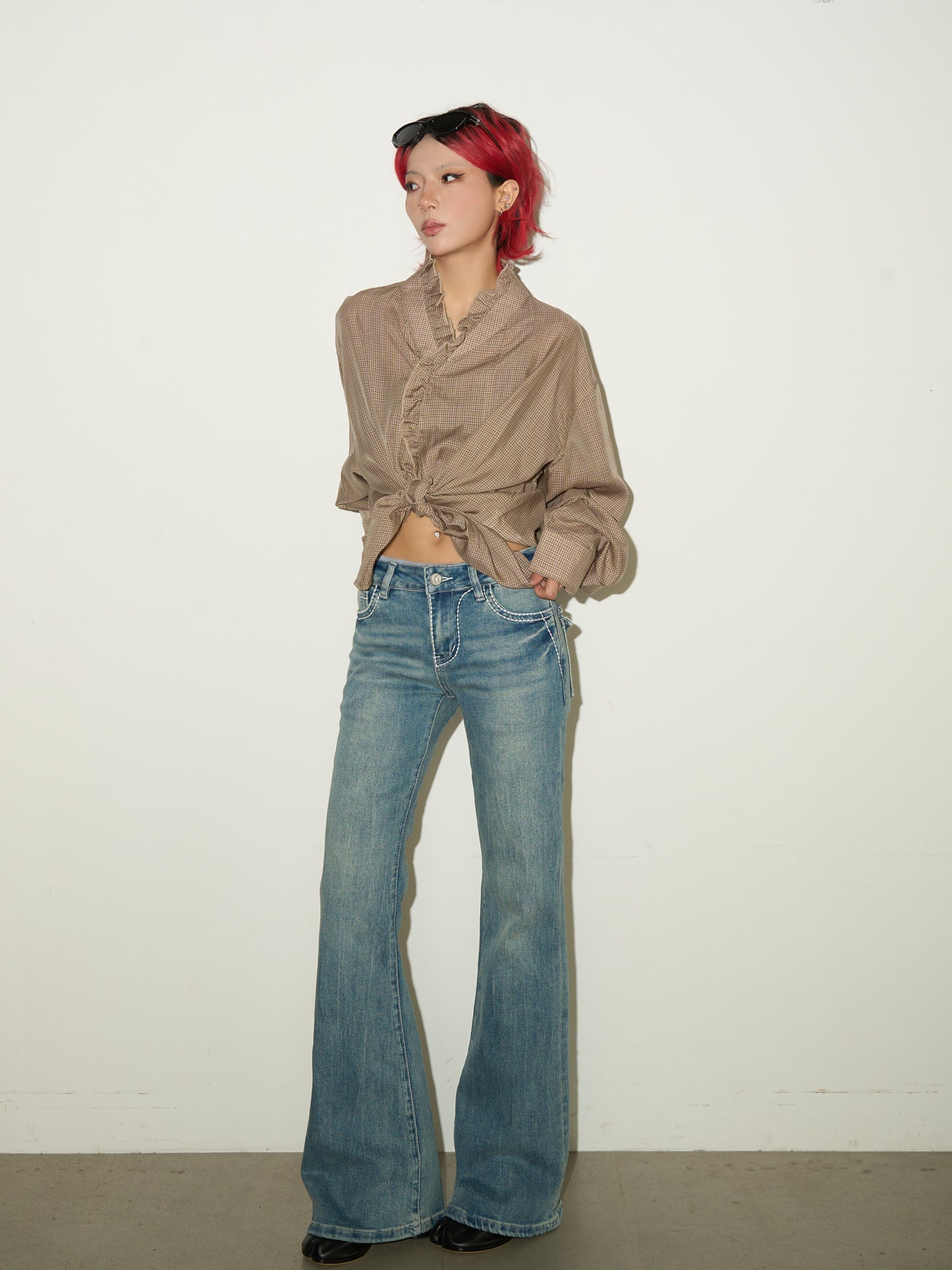 Low Rise Wash Flare Denim Jeans NA9037