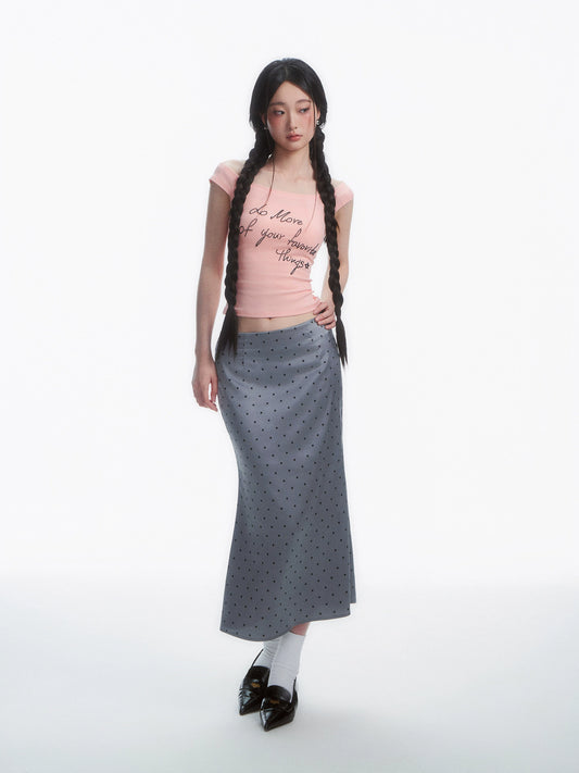 Dot Satin Slimming Long Skirt NA4342