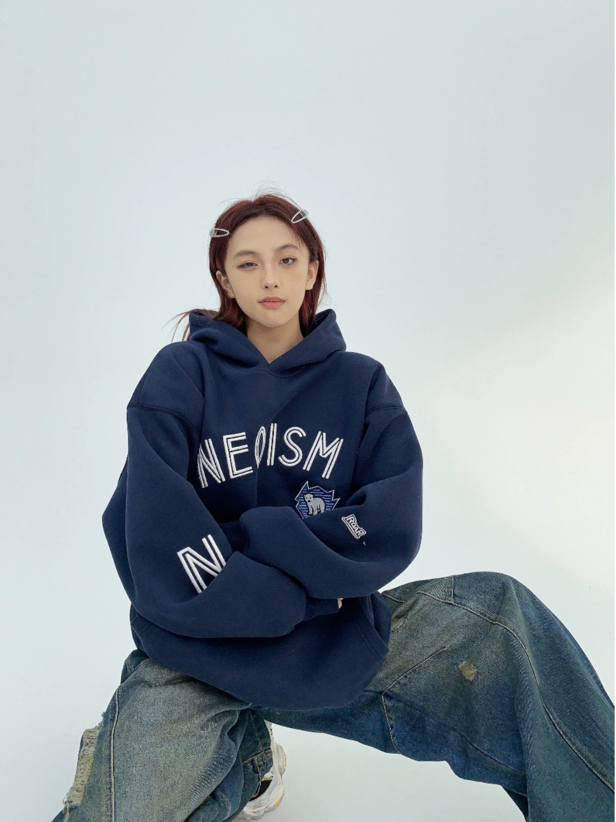 Oversize Letter Embroidery Pullover Hoodie NA2845