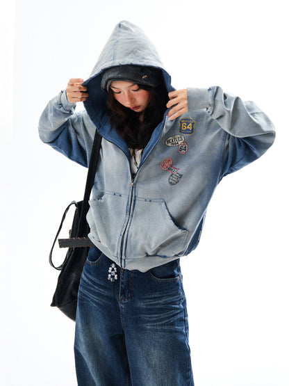 Washed Oversize Zip-Up Hoodie NA9422