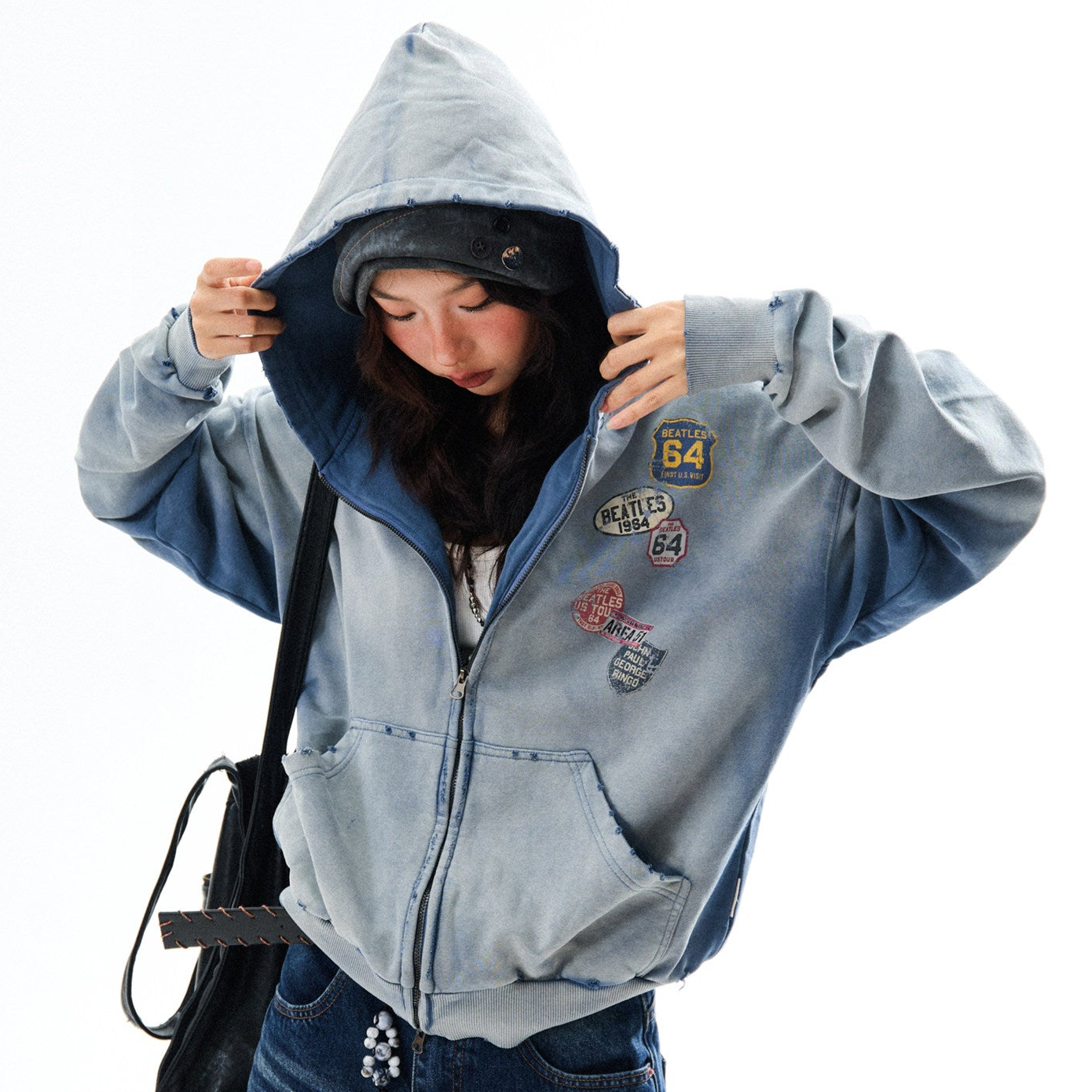 Washed Oversize Zip-Up Hoodie NA9422