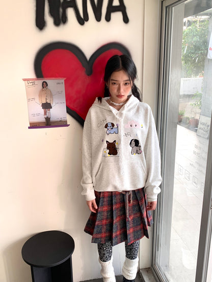 Lace Embroidery Dog Print Oversize Pullover Hoodie NA9270