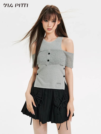 Fake Layered Short Sleeve Knit Top NA4752