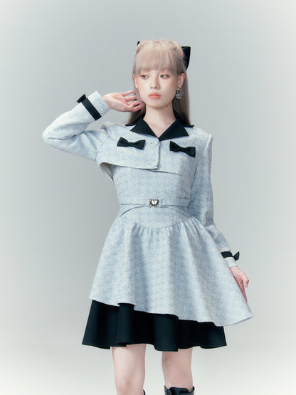Bow Accent Cropped Jacket & Flared Dress Setup NA8808
