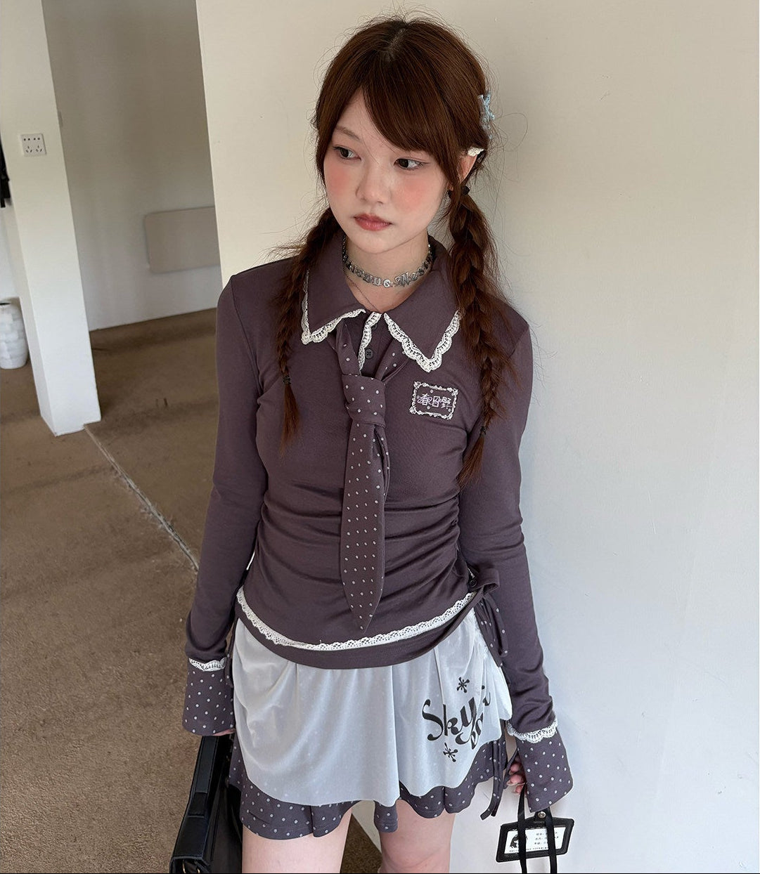 Lace Patchwork Splice Long Sleeve Shirt NA9256