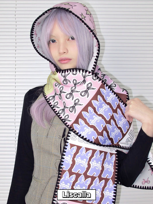 Print Blanket-Edge Double-Sided Hooded Scarf NA7157