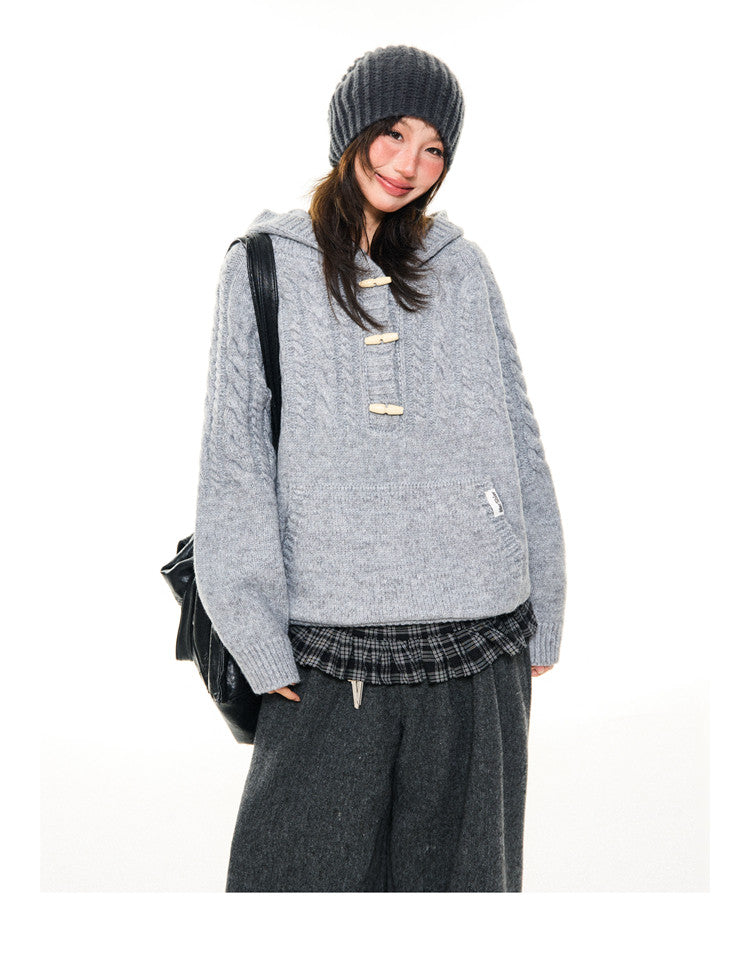 Hooded Toggle-Front Knit Sweater NA9414