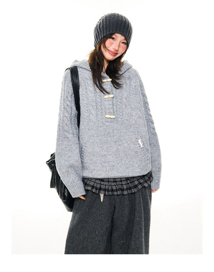 Hooded Toggle-Front Knit Sweater NA9414